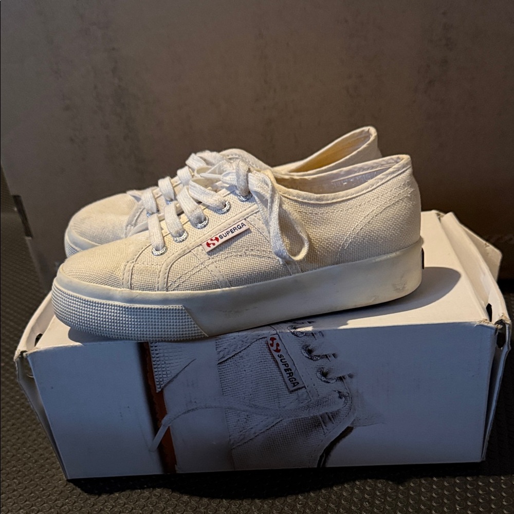 Superga Cream Platform Canvas Sneakers